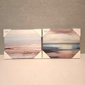 Coastal Beach Shoreline Vinyl Canvas Prints 14"x11"x1.25"- Set of 2 - NEW